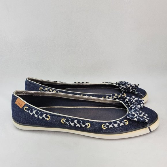 Coach Shoes - COACH Michelle Denim Flats, Patterned Bow Size 9M